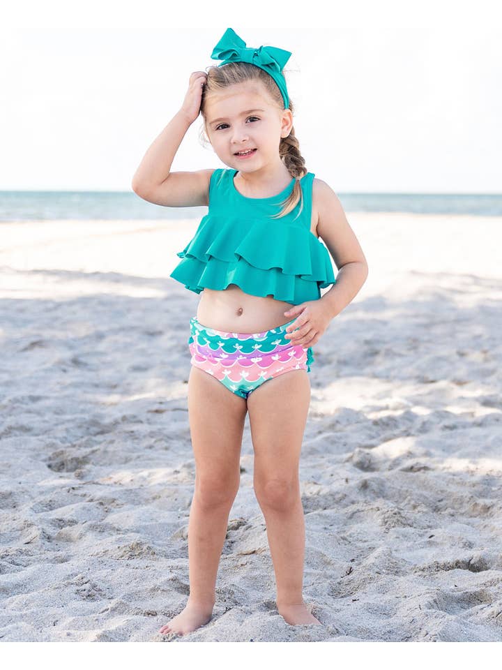 RuffleButts + RuggedButts - Vente Bikini – enfant - Maillot de bain 2 pièces sirène à volants pour filles avec volants arrière signature5