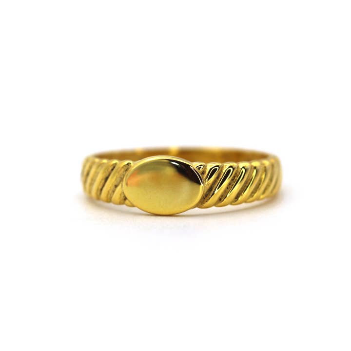 14K Yellow Gold Rope Signet Ring for wholesale by AdoreJ Jewelry Wholesale