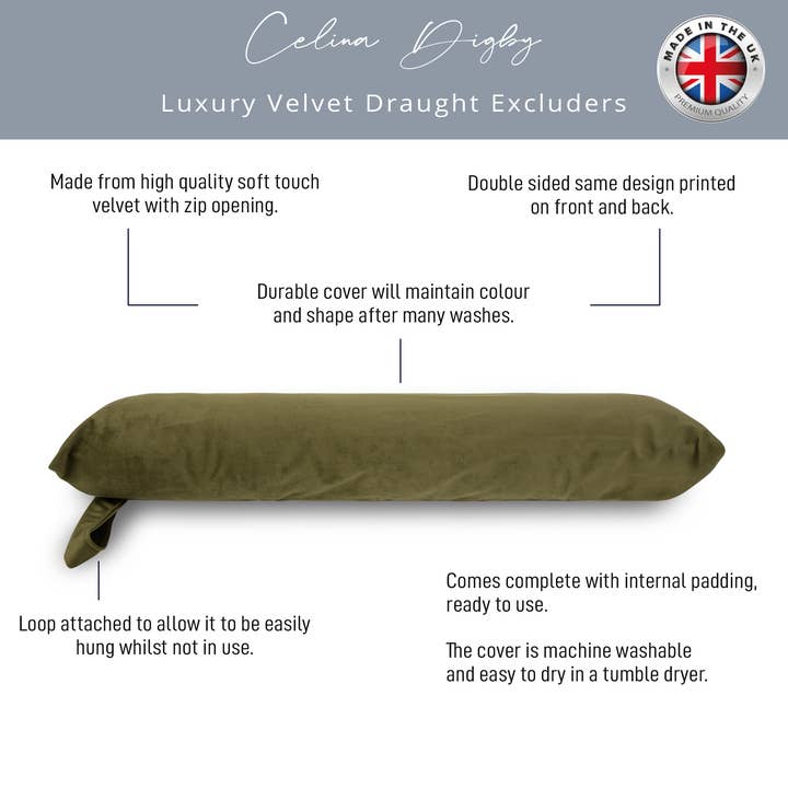 Celina Digby – wholesale Door stop – Luxury Super Soft Velvet Draught Excluder 85cm Olive Green1