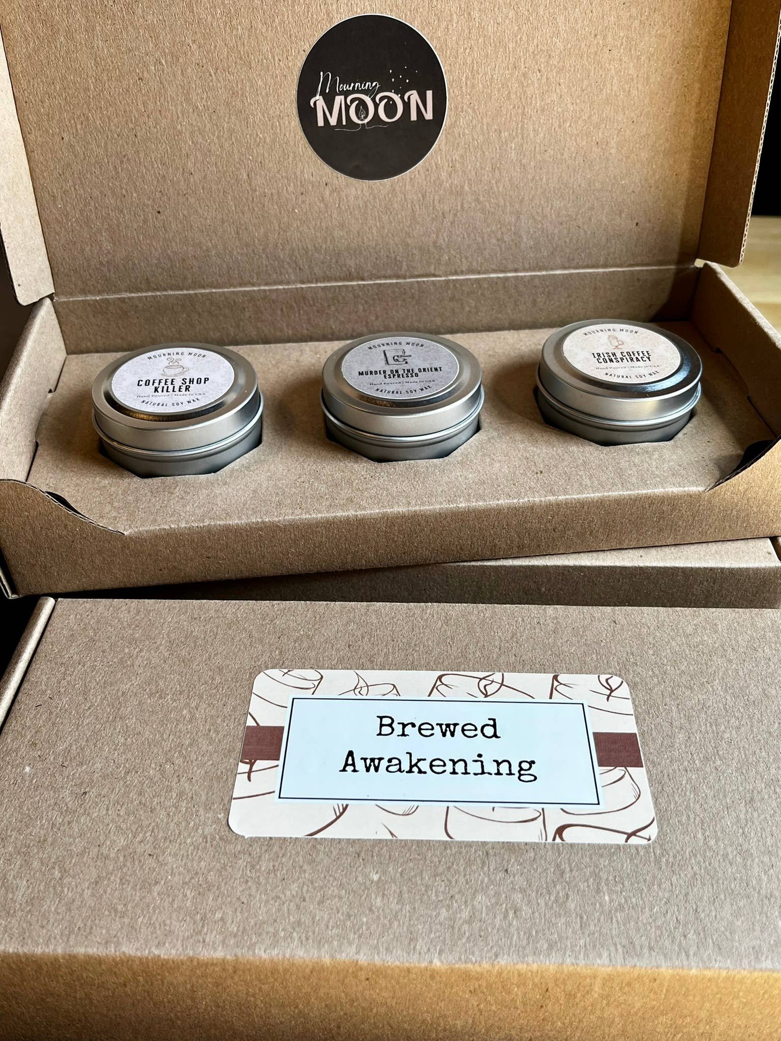 Mourning Moon Candles - Wholesale Travel Candles - 'Brewed Awakening' Mini Candle Gift Box1