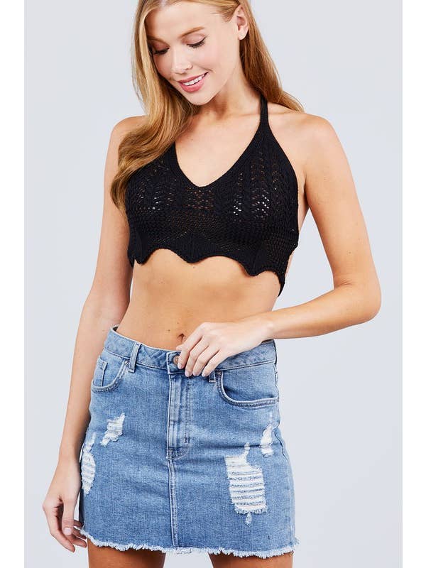 MintChoco – Großhandel Strickoberteil – Damen – TIEFEM V-AUSSCHNITT HINTEN GEBUNDENES HÄKELPULLOVER-BH-OBERTEIL6