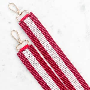 Burgundy and White Sequin Seed Bead Bag Strap