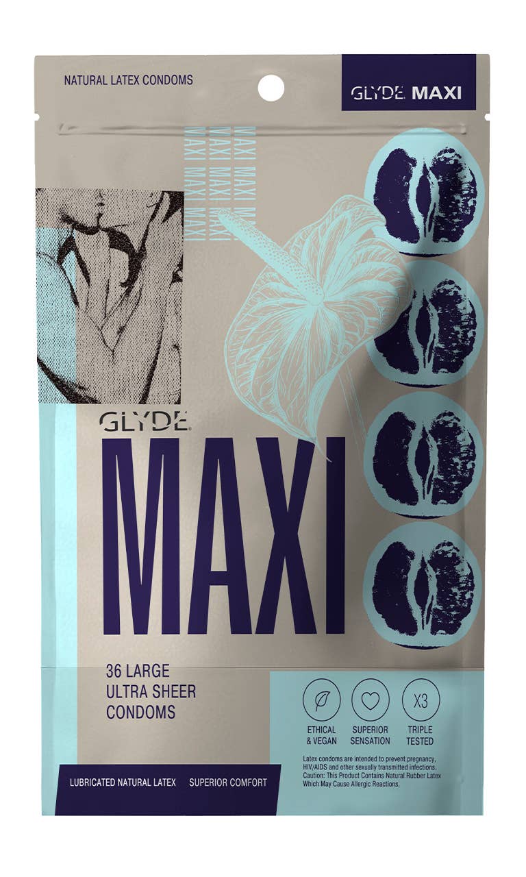GLYDE & UNION Premium Vegan Condoms - Wholesale Contraceptive/Condom - GLYDE MAXI  Vegan Condoms (Large/XL 57mm) 36-Count0