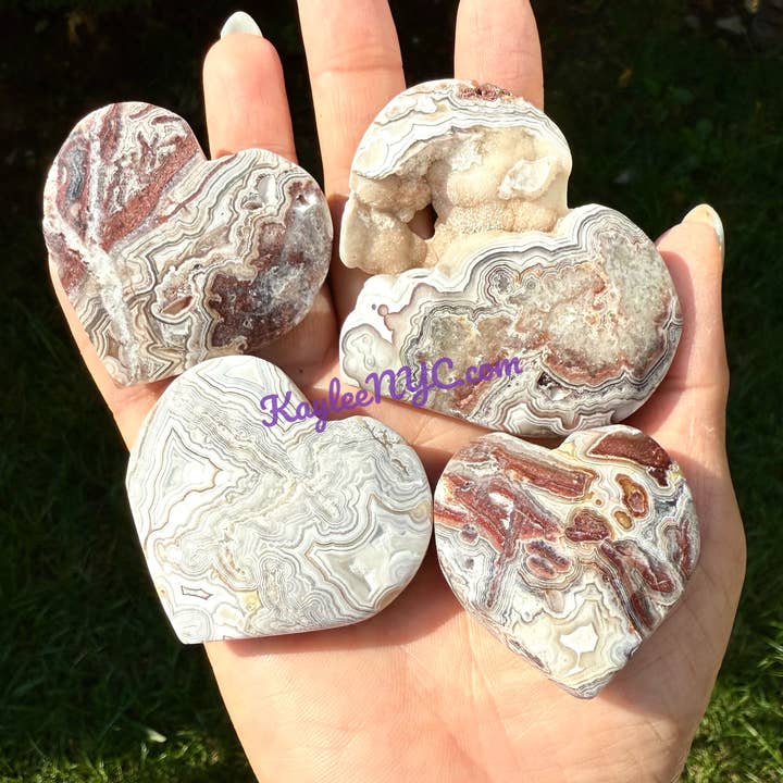 KayleeNYC - Wholesale Spiritual Stone/Crystal - Wholesale Lot 2 lbs Natural Mexican Lace Agate Hearts4