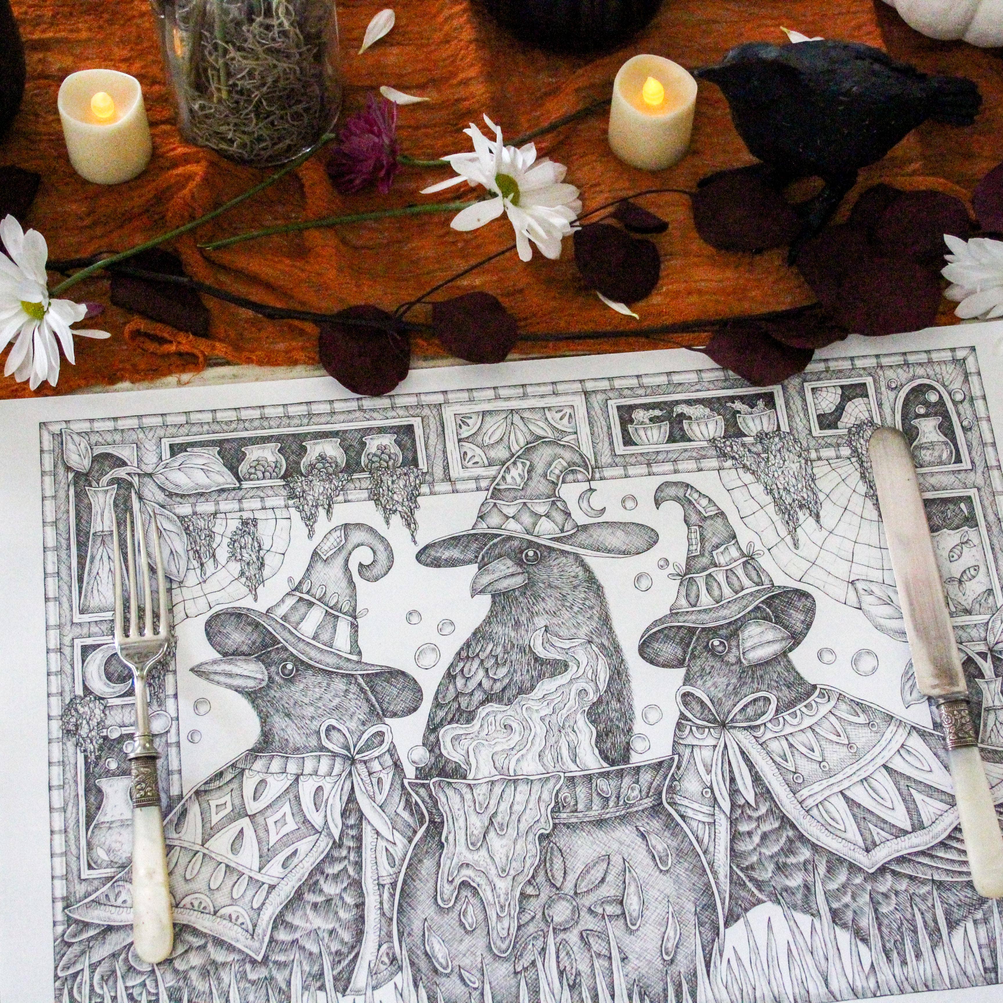 Mackenzie Myrick Studio - Wholesale Disposable Placemat - The Apothecary Crows | Paper Placemats3