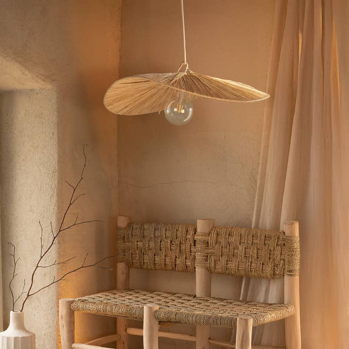 Raffia parasol lampshade with flounce for wholesale by Collection Maroc