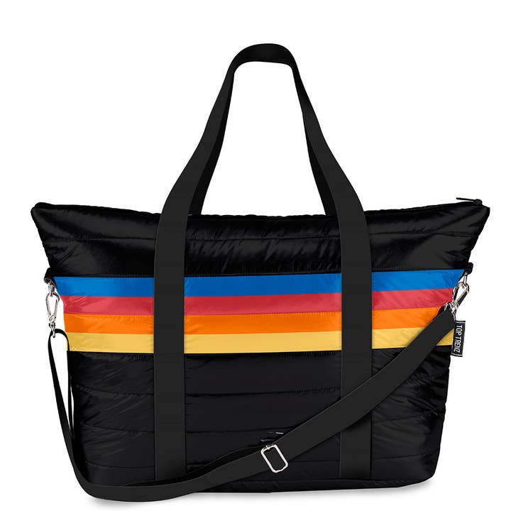 Top Trenz Inc - Wholesale Tote Bag - Women's - Black Puffer Tote Bag Retro Stripe