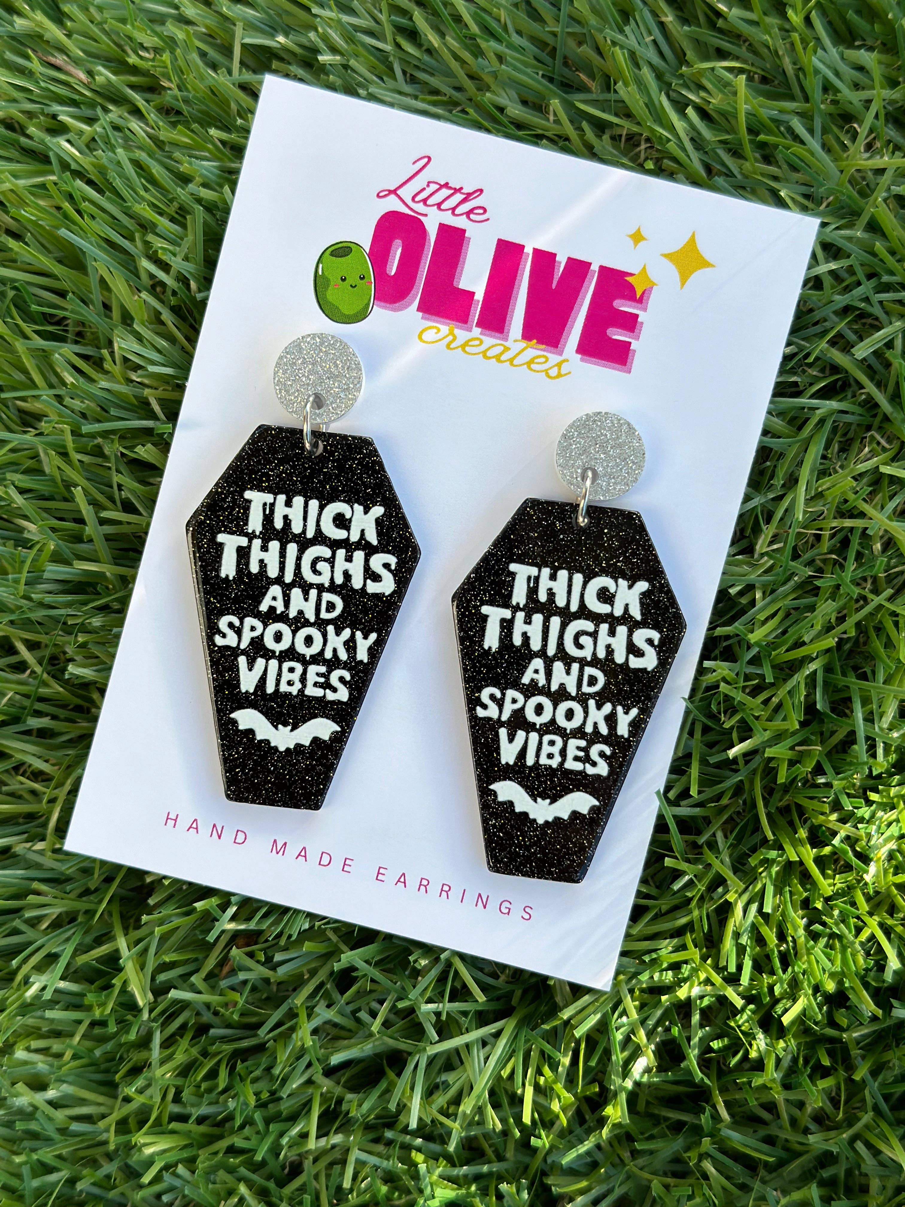 Little Olive Creates - Wholesale Dangle earrings - Thick Thighs and Spooky Vibes" Cute Halloween Coffin Earrings