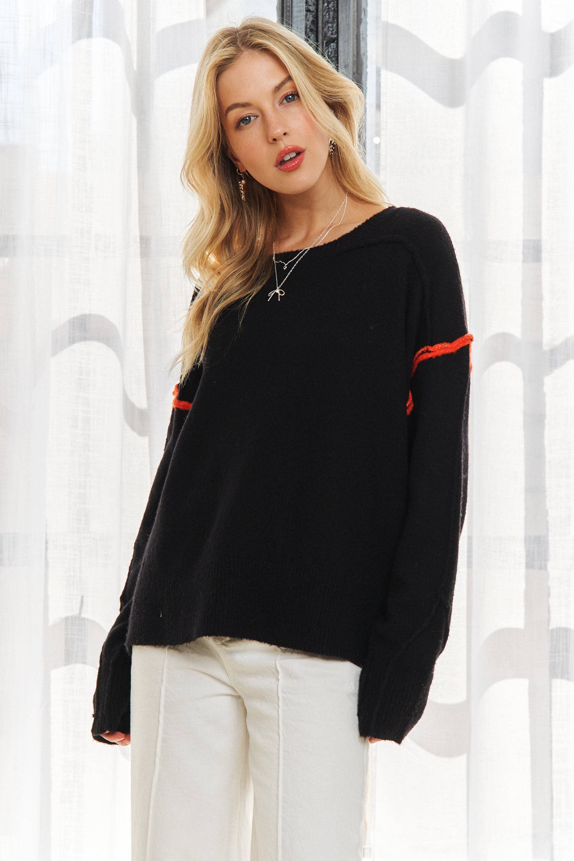 ADORA LA – Großhandel Strickpullover – Damen – CESW3228 - PULLOVEROBERTEIL MIT STREIFENAKZENTEN4