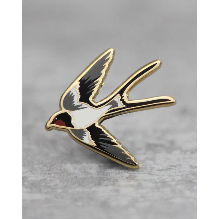 Shannon Talbott - Wholesale Lapel Pin/Button - Swallow Bird Nature Sparrow Goth Enamel Pin - Gray/Red