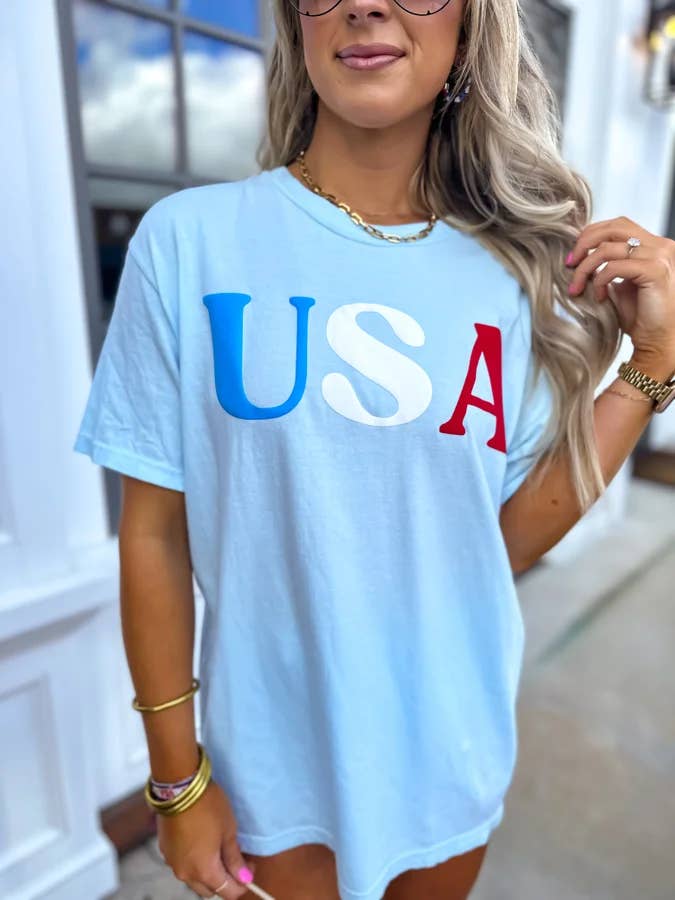 USA Puff Chambray Graphic Tee for wholesale by birdie