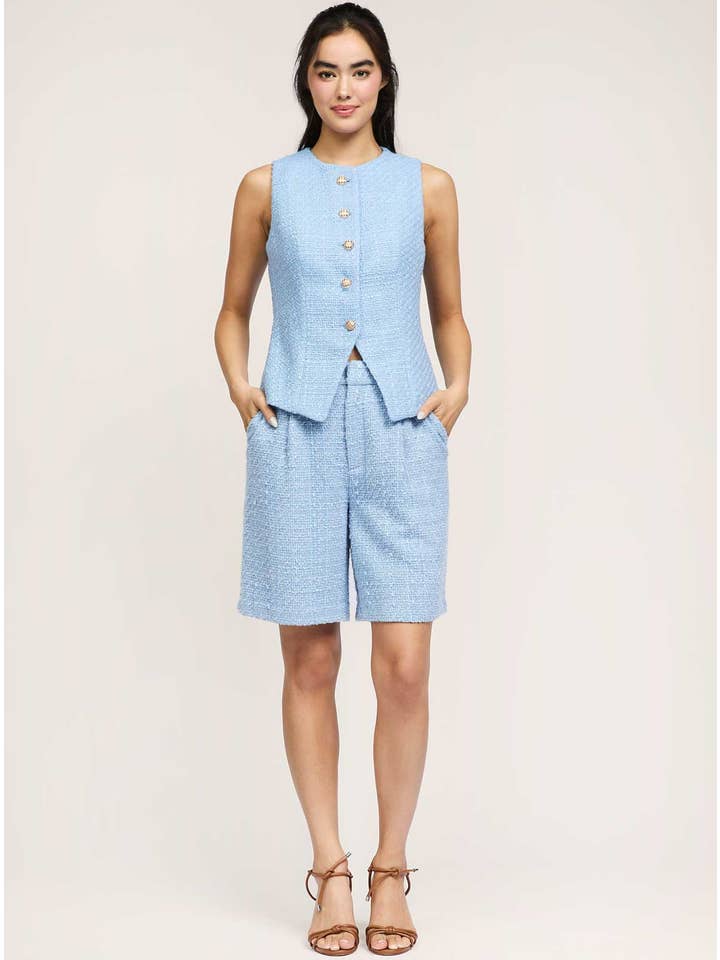 Aero Blue Gold Buttoned Tweed Vest for wholesale on Faire