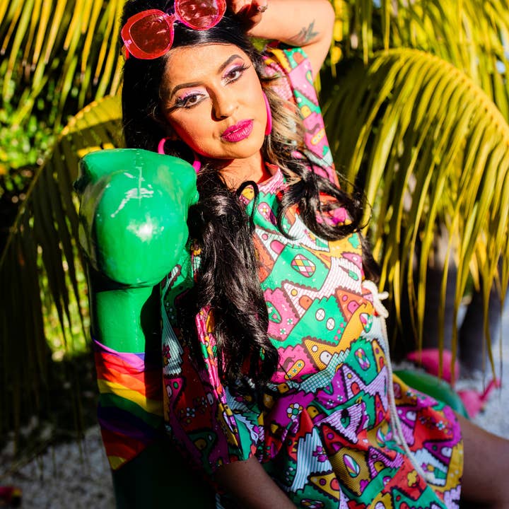 Blue Platypus - Vente Robe – femme - Mini Muumuu A-Frames 8-Bit en Jour Éclatant2