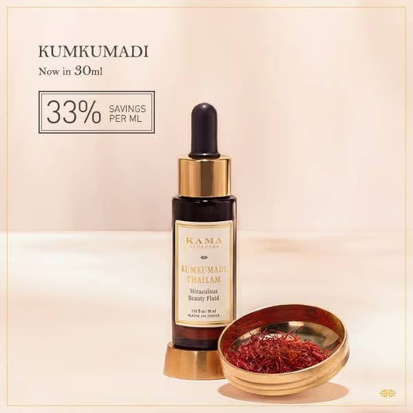 India shopping - Vendita all'ingrosso Sieri/creme concentrate per il viso - Kama Ayurveda Kumkumadi Thailam Fluido di Bellezza Miracoloso | Siero Notte Ispirato all'Ayurveda | 3 ml