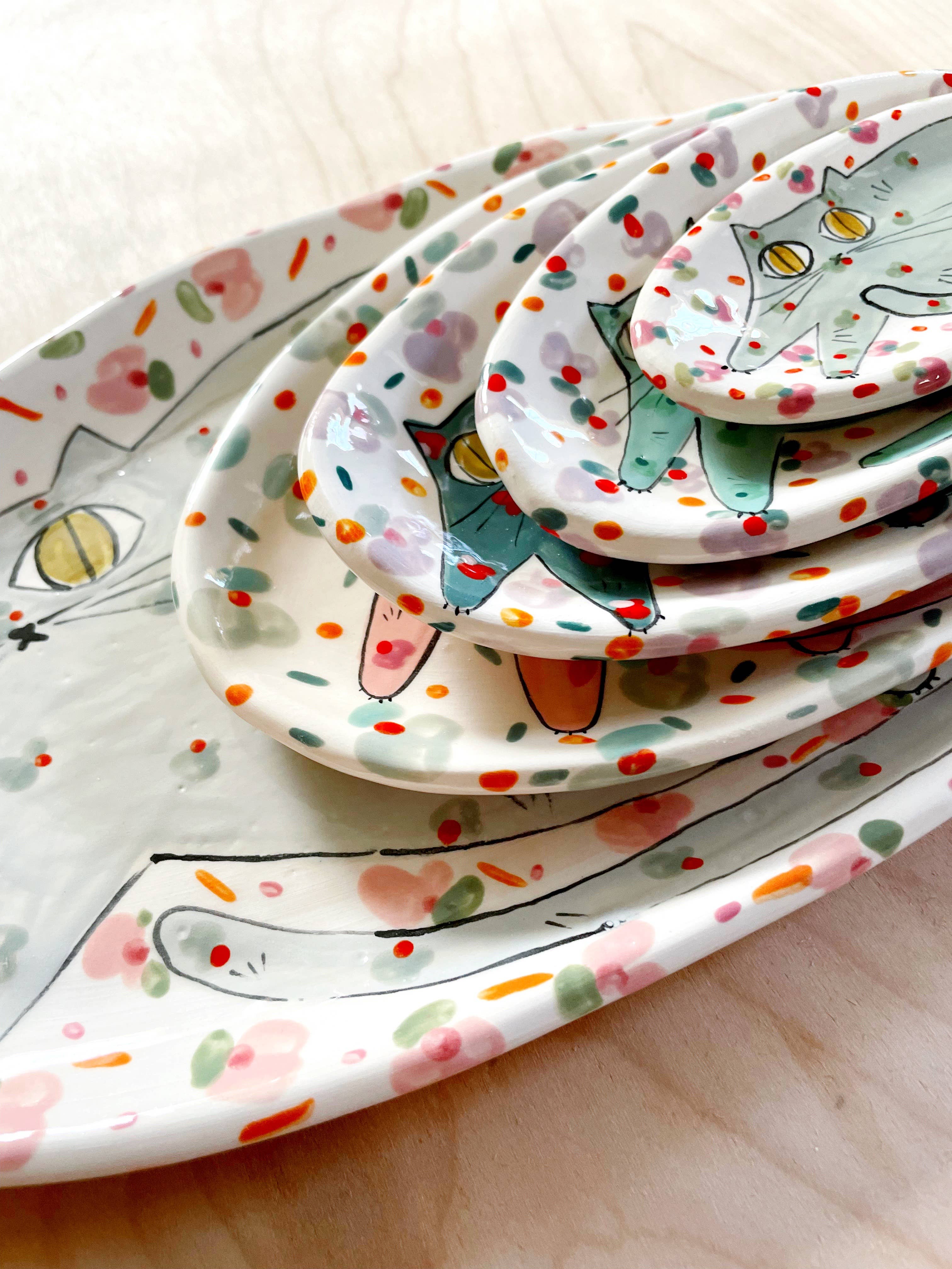 By Bianca Rae - Wholesale Decorative Plate/Dish/Bowl - Maximalist Cat Plate Oval In 5 Sizes8