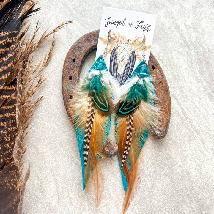 Fringed In Faith - Wholesale Dangle Earrings - Kalispell Feather Earrings | Teal0