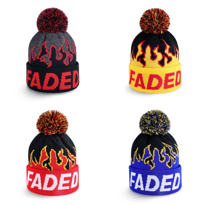 ChoKoLids - Wholesale Beanie - Women's - CHOK.LIDS Faded Fire Flame Design Knit Cuff Pom Beanies Hats