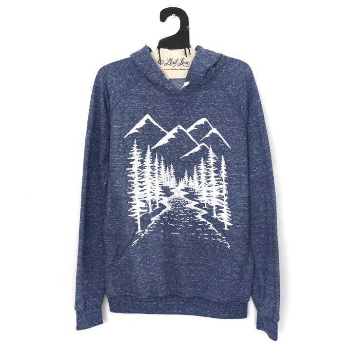 Moletom com capuz unissex azul marinho Terry Speckle com montanha por atacado de Mad Love Shop