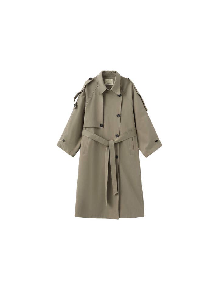 DarkSeaGreen 100% Cotton Oversized Mid-Length Raglan Sleeve Trench Coat for wholesale on Faire