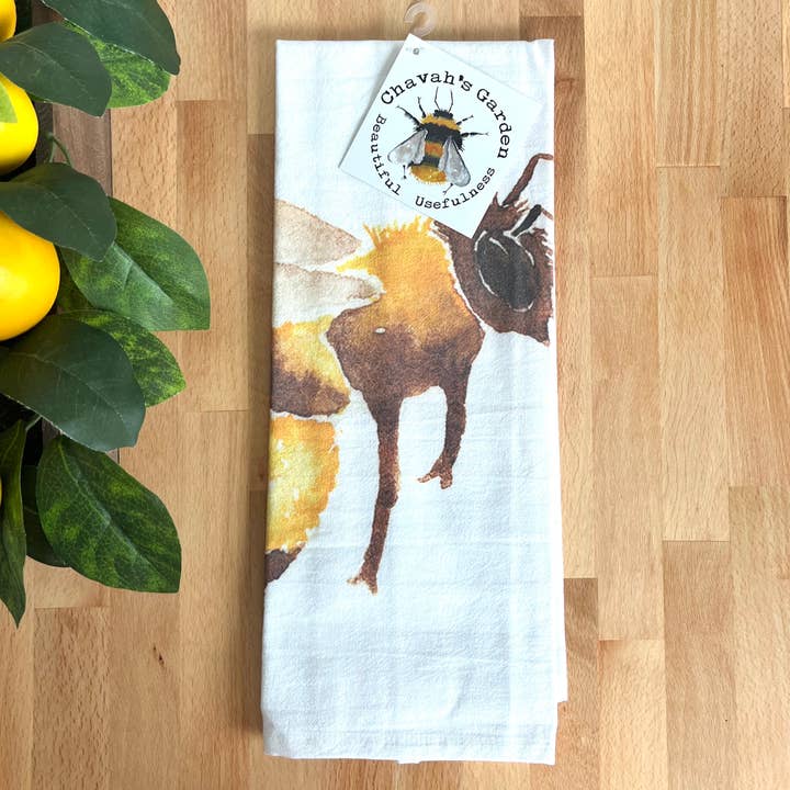Chavah's Garden – Chavah's Garden – Großhandel Geschirrtücher – Mehlsack-Geschirrtücher, Honigbiene, Gartenmotiv