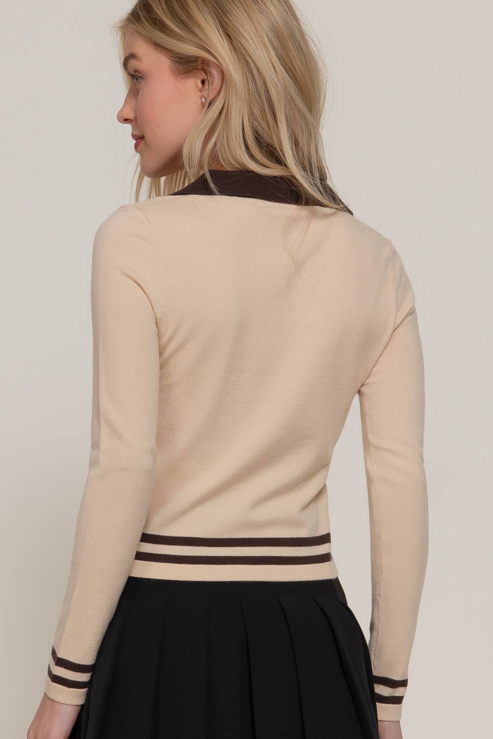 Active Basic | Active USA - Wholesale Knit Sweater - Women's - Long Sleeve Stripe Polo Sweater5
