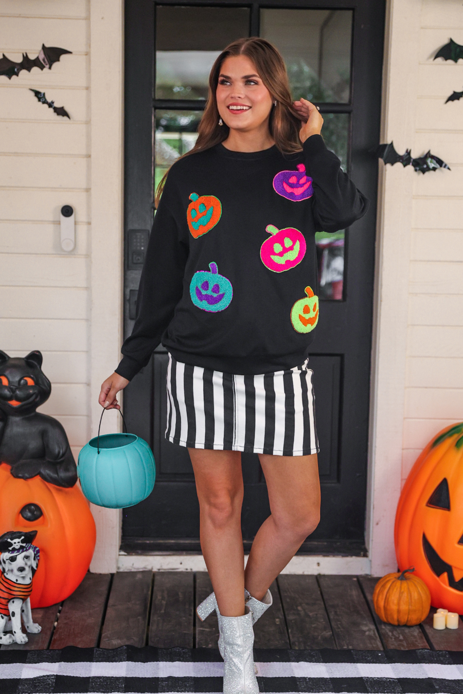 Jess Lea – Engroshandel Nederdel - Dame – Nova Stribet Denimnederdel - Sort/Hvid7