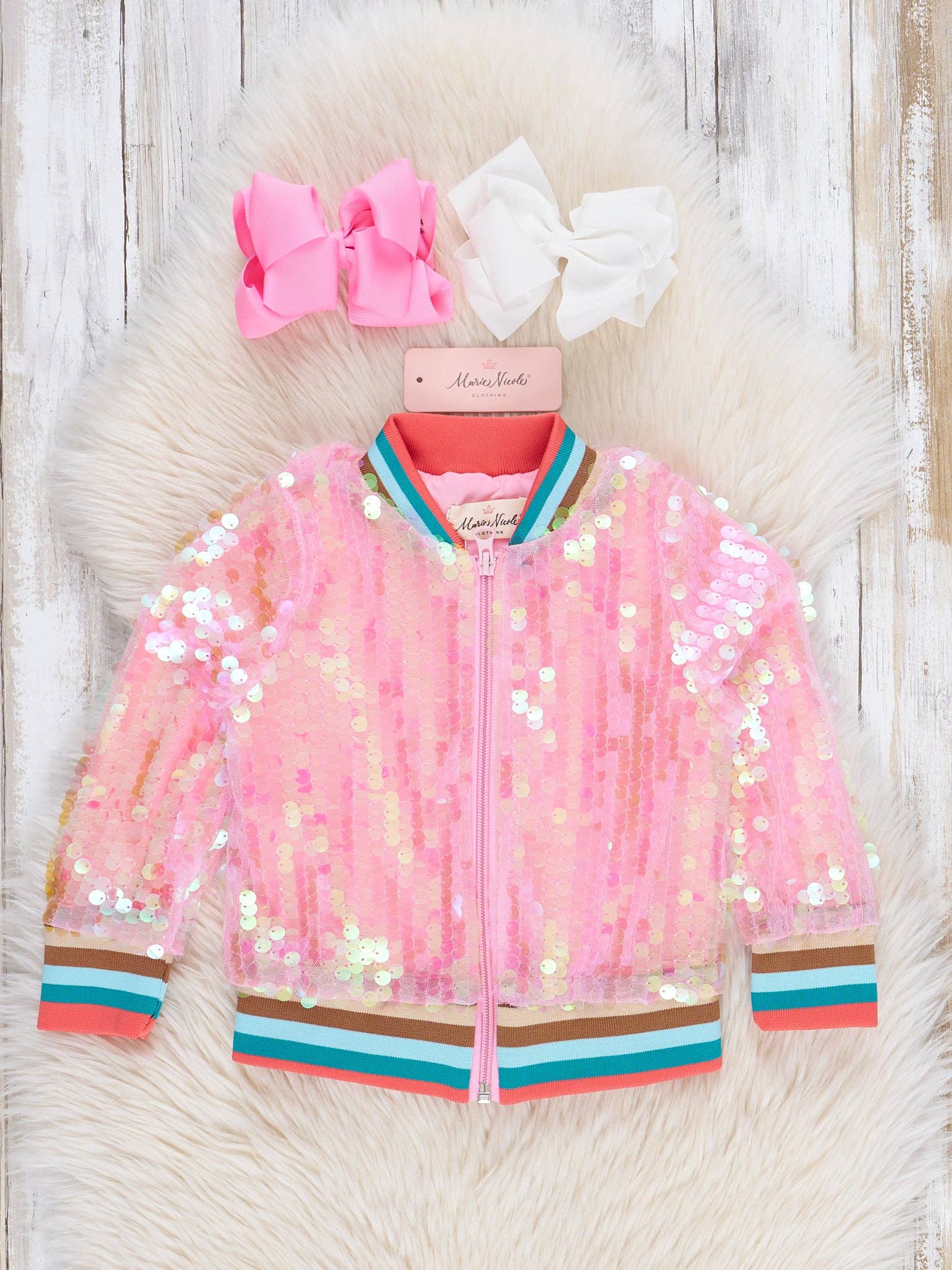 Marie Nicole Clothing - Wholesale Bomber Jacket - Kids - Pink Iridescent Bomber Jacket