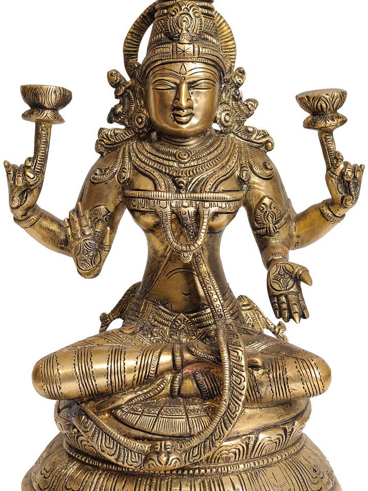 10" Godin Lakshmi in messing | Handgemaakt | Godinnenbeeld voor wholesale door Exotic India Art