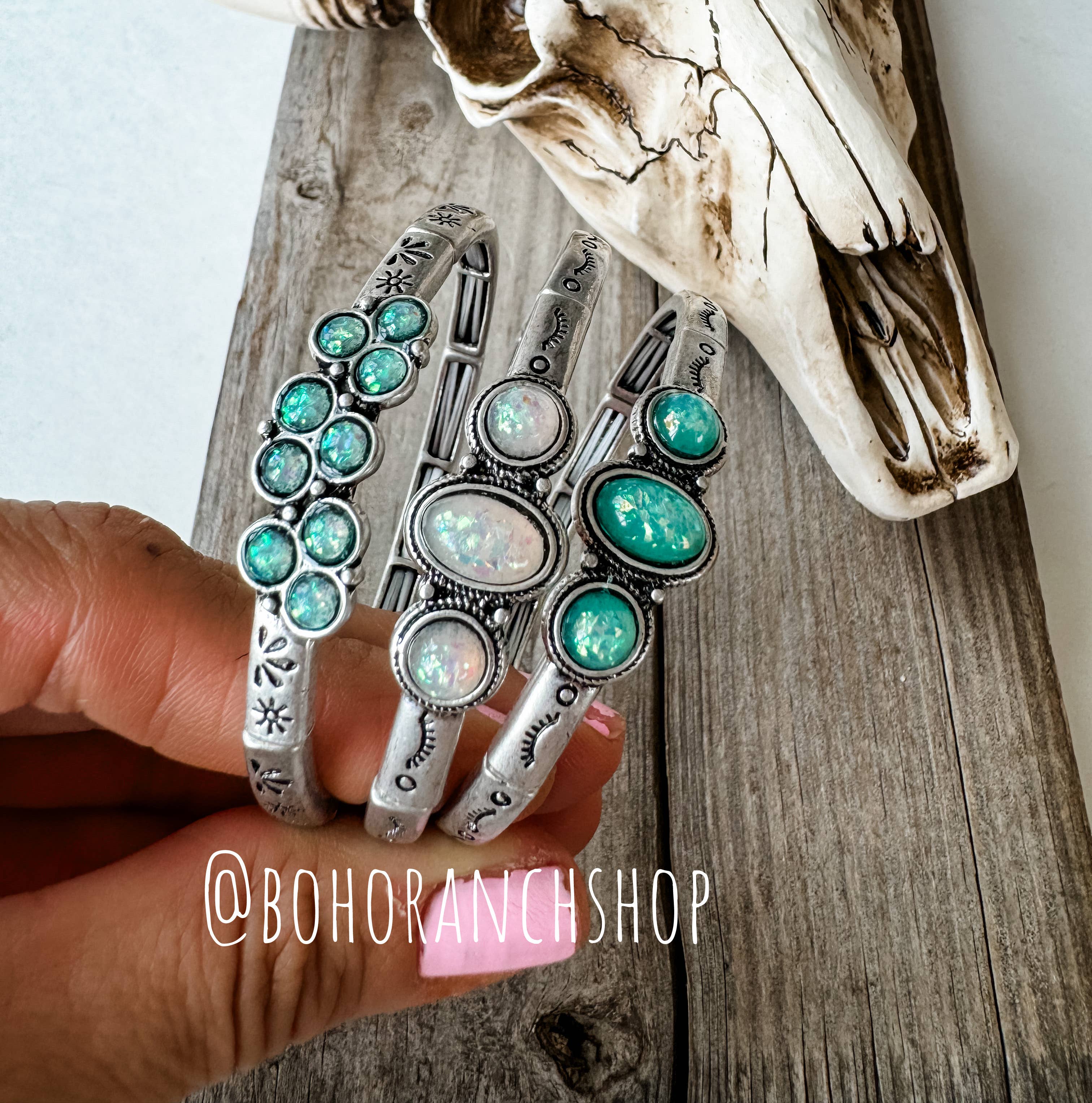 Boho Ranch Shop - Vente Bracelet jonc - Bracelet extensible en résine Western Opal