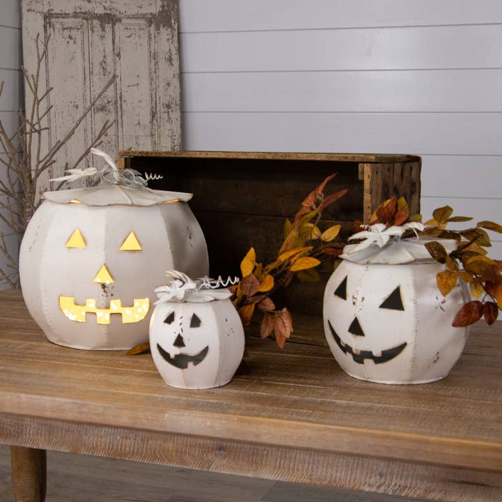 White Jack O' Lanterns With Lids (Set Of 03) for wholesale by Audrey's Home & Gift