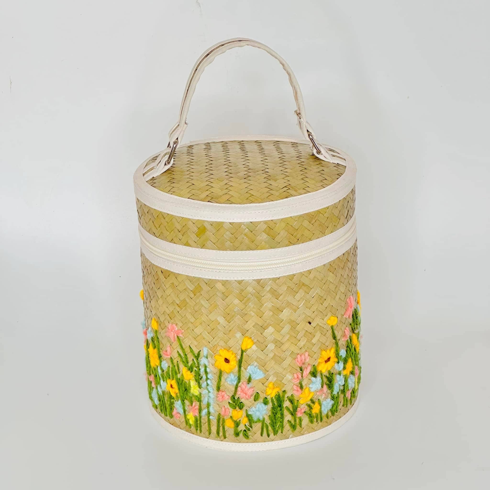 Beige & Co Thai Crafts - Wholesale Basket - Floral Garden Hand Embroidery on Natural Hand Woven Basket8