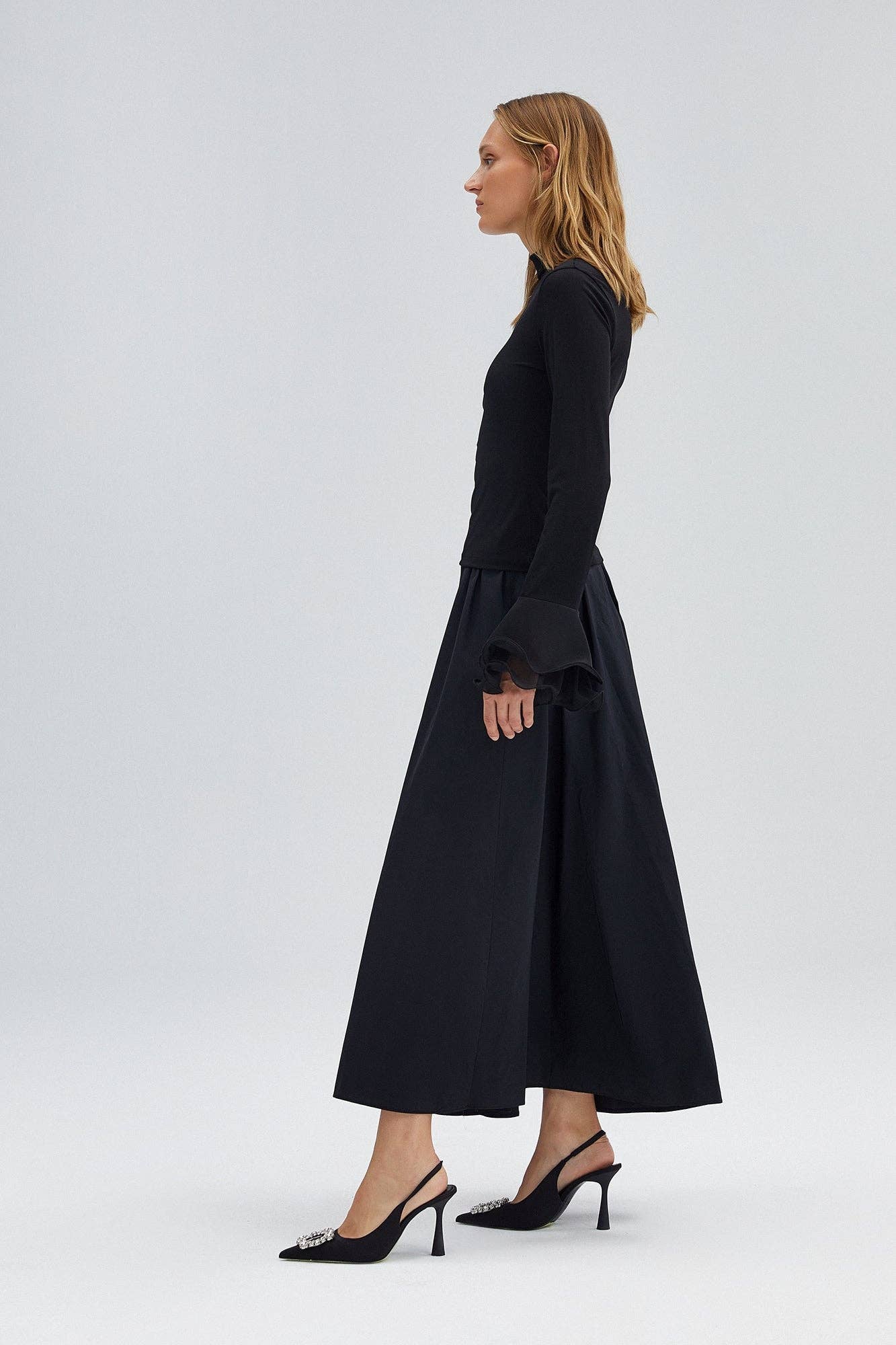 Siyah Knit Blouse with Sheer Chiffon Flounce Sleeves for wholesale on Faire2