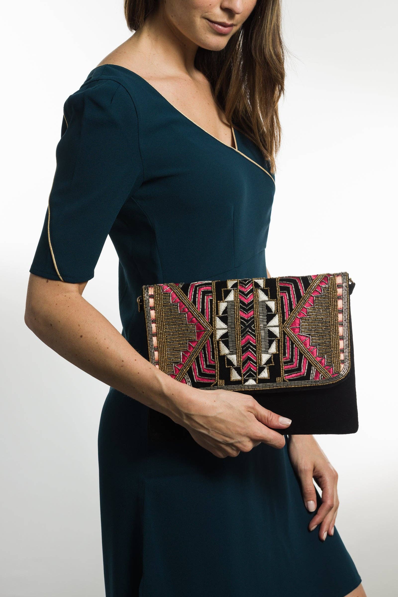 Habillez Moi – Engroshandel Clutch - Dame – Modulær taske Aari i rød, sort og guld - på lager0