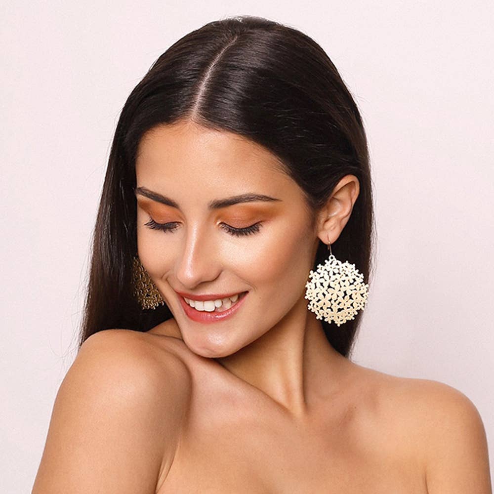 RAS - Wholesale Dangle Earrings - Hortensia Gold Plated Big Earring3