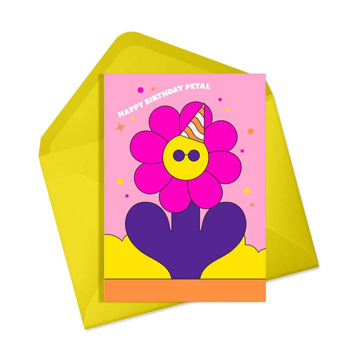 Happy birthday petal | Neon flower card | Floral greetings for wholesale by Alphablots