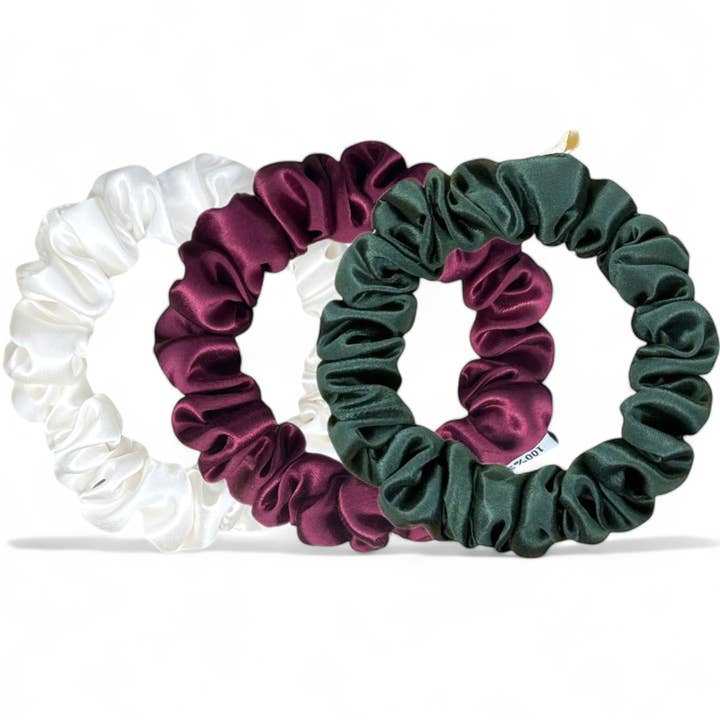 Silk Mini Scrunchie Set - Mistletoe pack for wholesale by HoneyLux