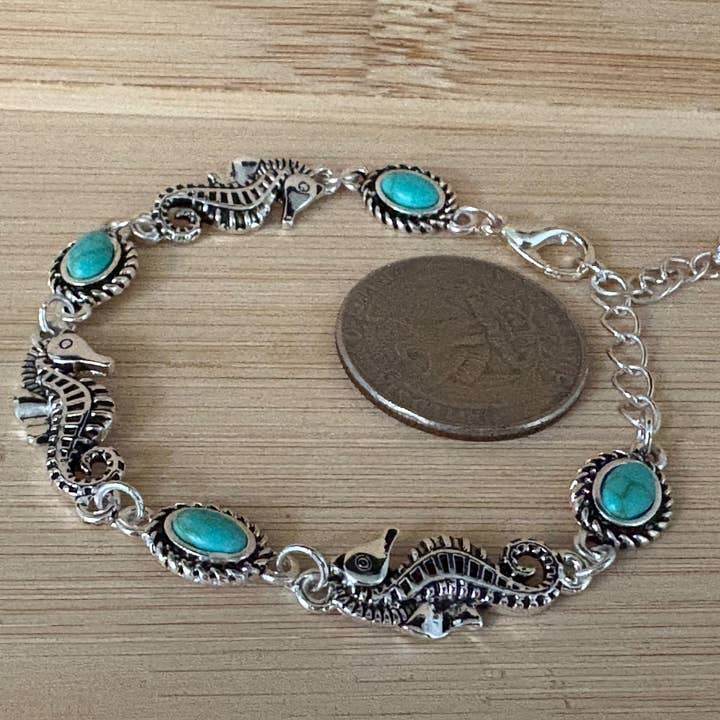 Bracciale a catena e maglia con pietra turchese cavalluccio marino FR6934 per la vendita all'ingrosso da parte di 0011 PREMIERE