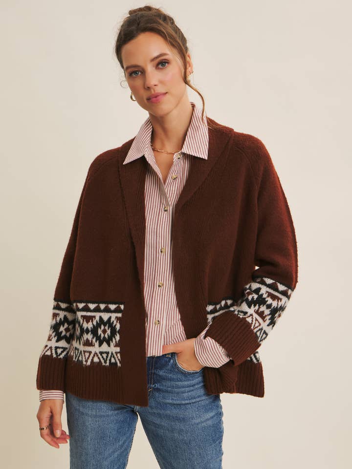 CÁRDIGAN ABIERTO CON ENCANTO RÚSTICO OCCIDENTAL Y DISEÑO AZTECA ACOGEDOR para venta al por mayor de in february