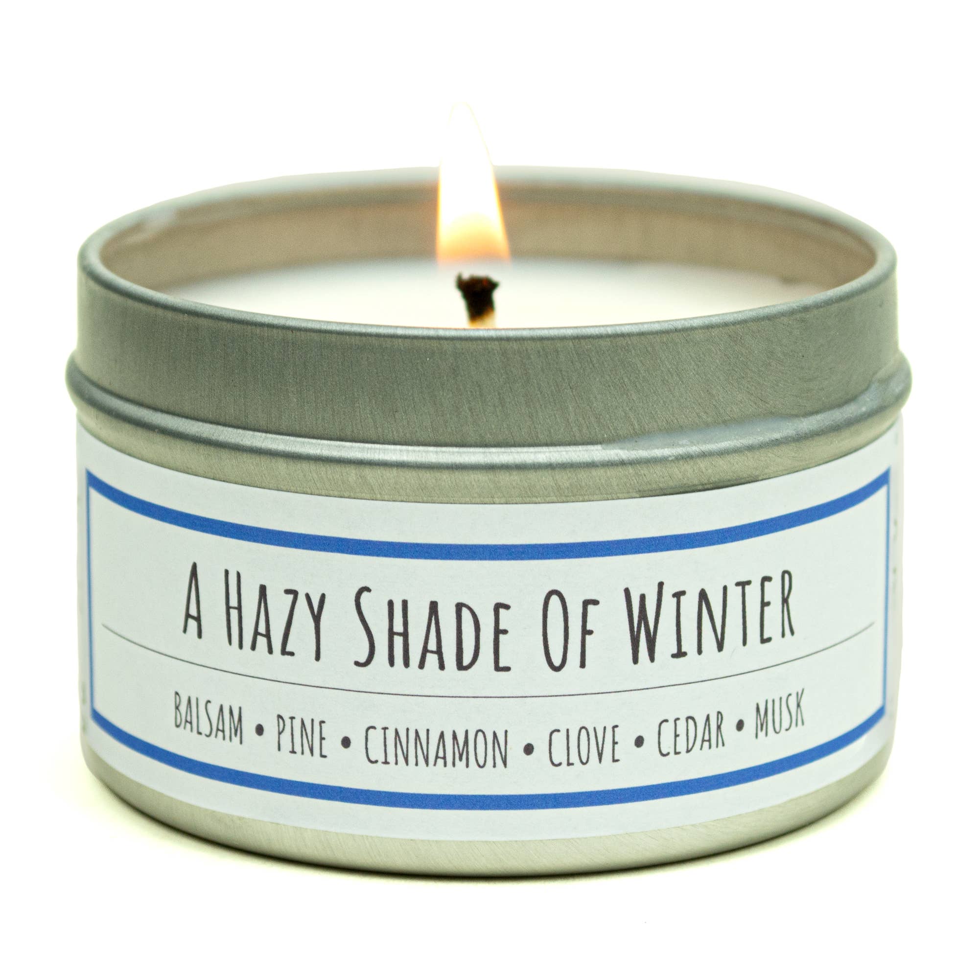 Lit Up Candle Co. - Wholesale Travel Candles - A Hazy Shade of Winter 3 oz. soy candles in travel tins2