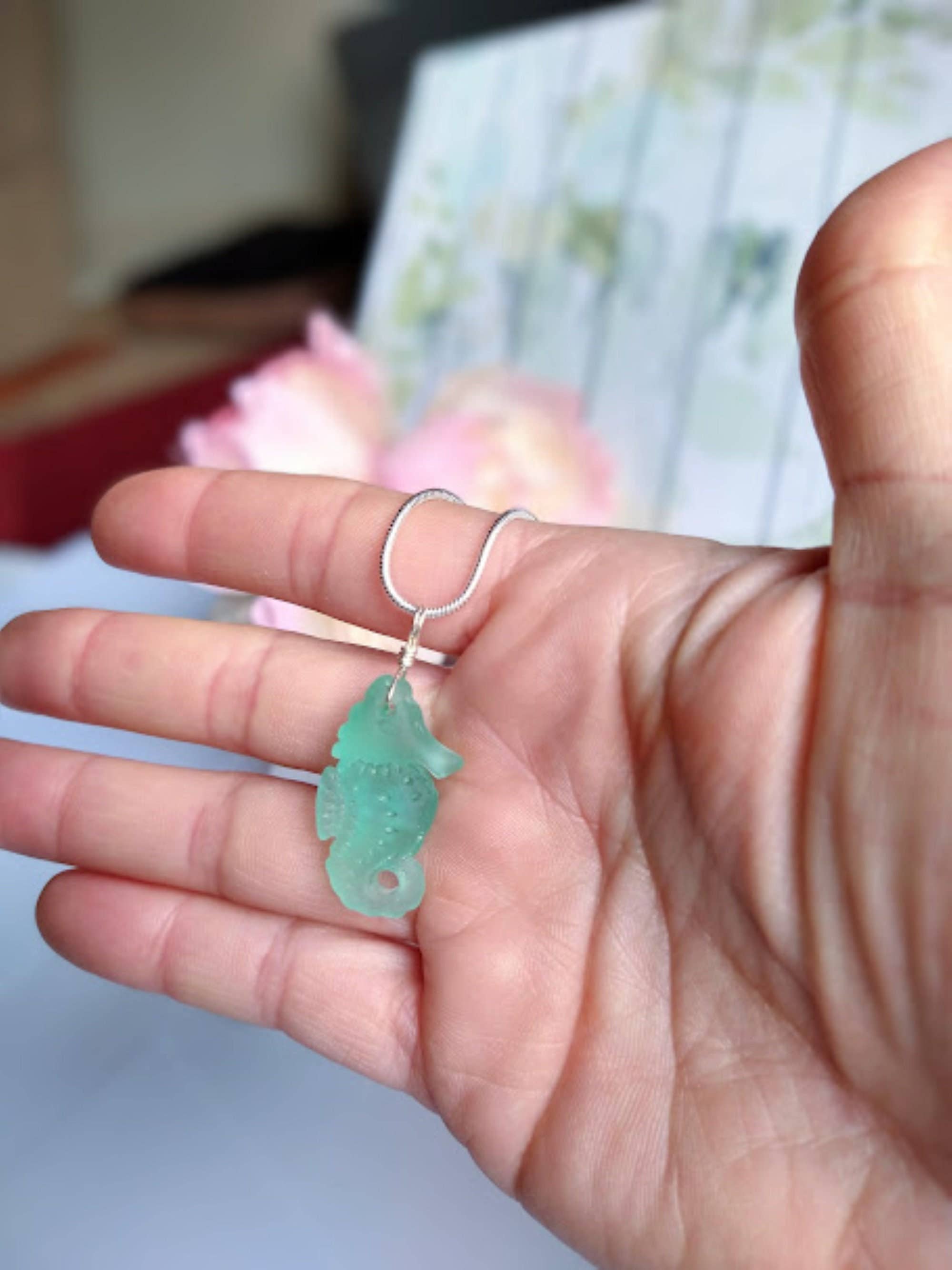 Bad Apple Designs - Wholesale Pendant/Charm Necklace - Ocean-Inspired Seahorse Sea Glass Necklace Handmade4