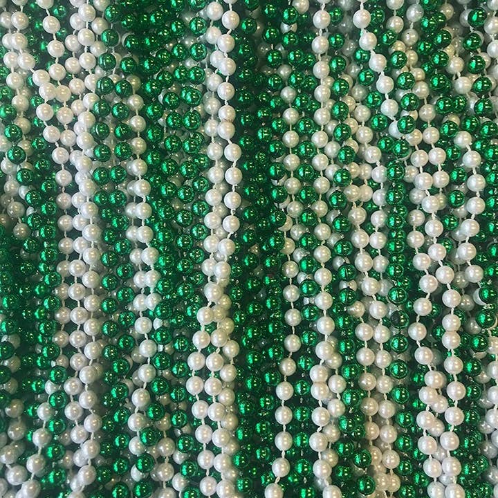 The Mardi Gras Krewe - Wholesale Party Favor - Green White Pearl Mardi Gras Beads 33 inch 7mm, 10 Dozen, 120 Pieces