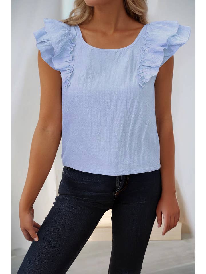 66DISCO - Wholesale Blouse - Women's - Textured Bow Knot Frilled Butterfly Sleeve Blouse (S-2XL)3