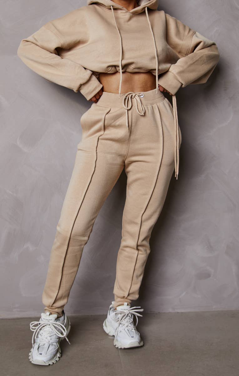 Femme Luxe – wholesale Lounge set – Women's – Mink Boxy Cropped Hoodie Cuffed Joggers Loungewear2