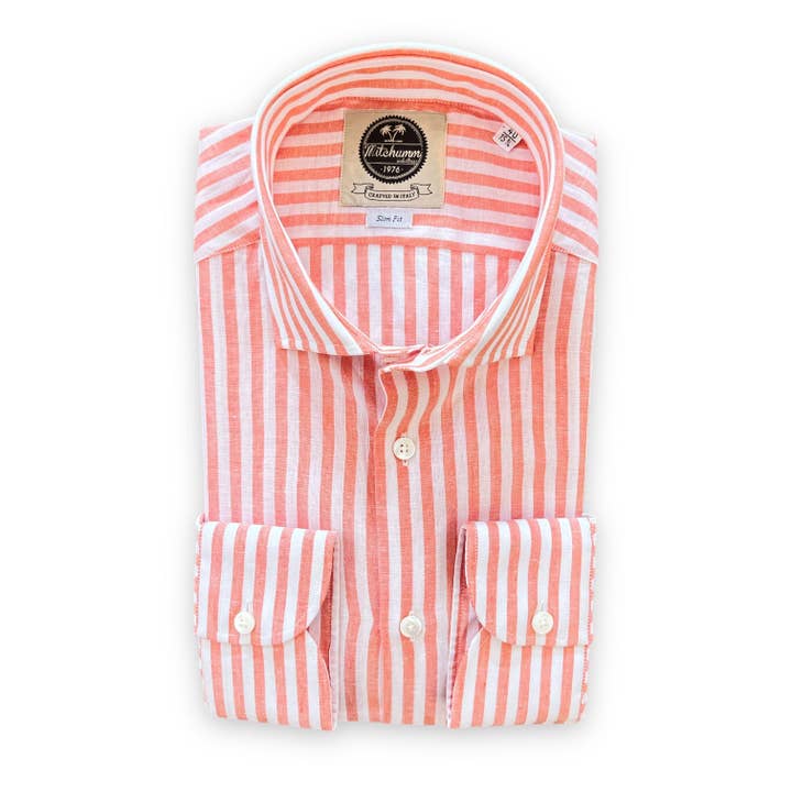 Striped Mandarin linen shirt for wholesale by Mitchumm Industries
