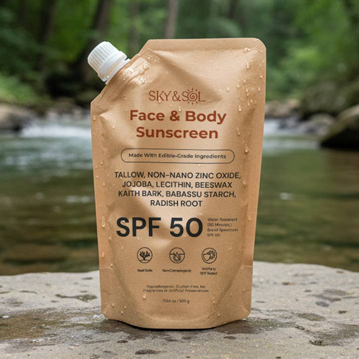 Face and Body Sunscreen Kraft Bag SPF 50 - 500g for wholesale by Sky and Sol