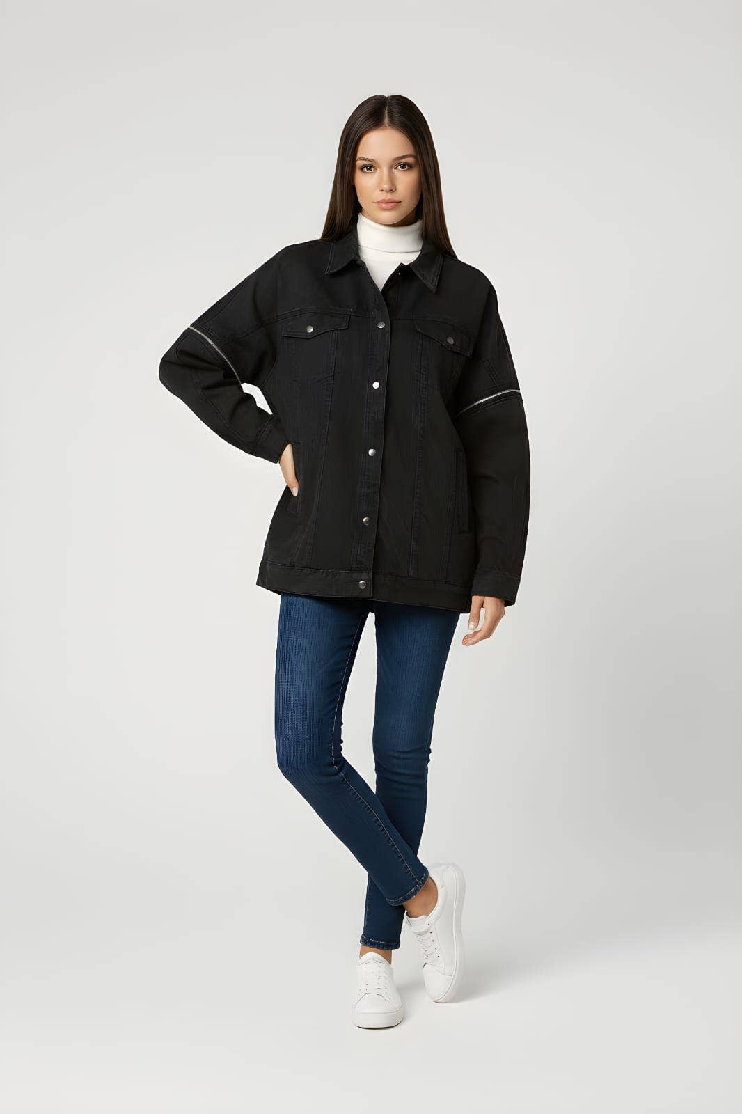 BanBat - Vente Veste en jean – femme - Veste style denim oversize avec manches amovibles3