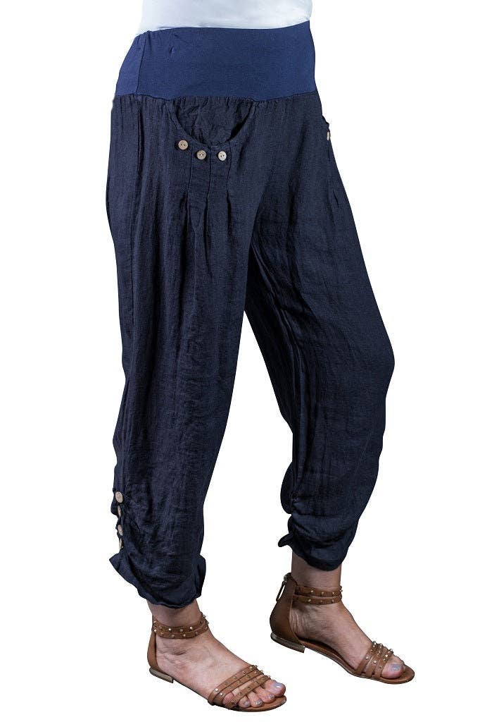 TINA Stephens Italy/Tees By Tina - Vente Pantalon – femme - Pantalon en lin Georgia Side Ruche (PL163)6