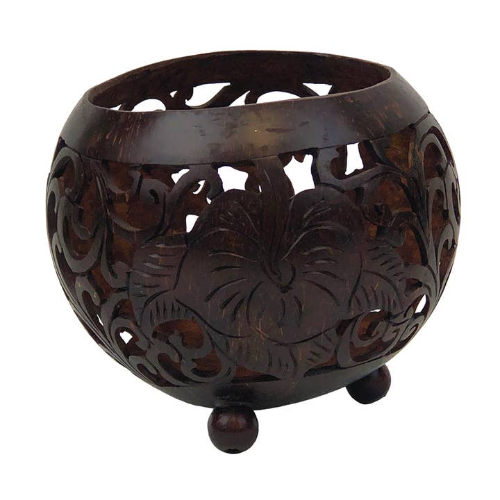 SALE Carved Coco Hibiscus Table Accent for wholesale by Beachcombers