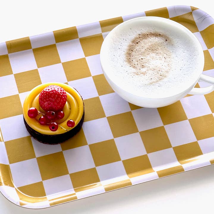 BLU KAT - Wholesale Serving Tray - Mustard CHECKER Rectangular Serving Tray - 27x20 cm