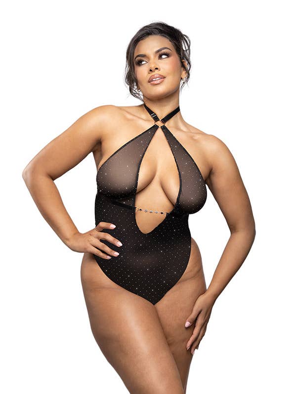 Onyx Rhinestone Teddy Plus voor wholesale door Fantasy Lingerie